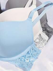 Sutien push-up din dantelă 3 buc, sutiene lenjerie intimă cu armătură, confortabile și respirabile