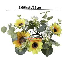 1pc Home Decor Small Wreath, Spring Sunflower & Eucalyptus Candle Holder Wreath, Wedding Party Festival Decoration Mini Ornament, Table Centerpiece Artificial Flowers
