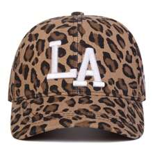 1pc Women Leopard Print LA Baseball Cap, Adjustable Outdoor Sun Protection Casual Hat, Suitable For Spring, Autumn Traveling, Beach Party