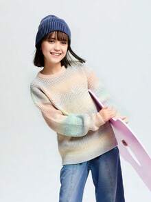 Annil Children's Clothing For Girls Tween Girl Crewneck Sweater With Colorful Gradient Winter Sweater - Yellow - View 3