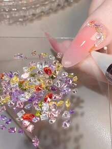 30件/50件闪光色多巴胺夏季彩色涂层指甲套透明锆石迷你小号平底钻尖底钻彩色指甲饰品美甲用品指甲饰指甲宝石 - 彩色 - 查看 6