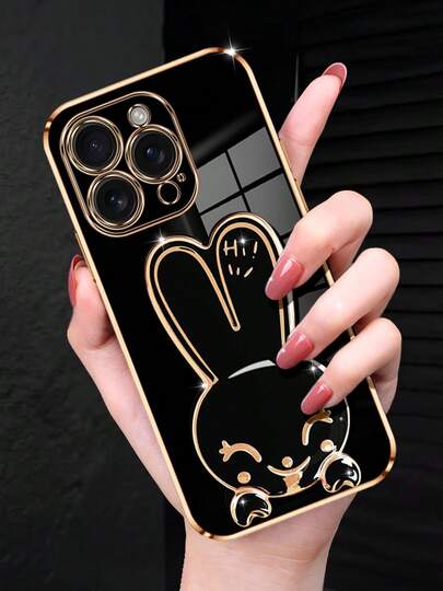 可爱长耳兔立式电镀防摔手机壳，兼容 16/15/14/13/12/11/X/XS/XR/8/7 Plus/Pro Max，Galaxy S25/S24/S23/S22/S21/Note 20/A55/A54/A53/A52/A35/A34/A23/A16/A15/A14/A13/A12/A05S/FE/Ultra 4G/5G，Redmi Note 13 Pro，Infinix Hot 40i/Smart 8/Spark/GO 2024，OPPO Reno/VIVO/MOTO/Honor，时尚防震、防水、防刮花新款手机壳