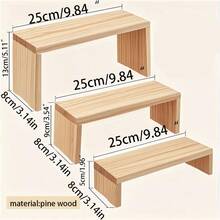 3pcs Wooden Display Shelf, Vintage Home Decor Storage Rack, No Electricity Needed, Ideal For Valentine'S & Mother'S Day Gifts - Yellow - View 3