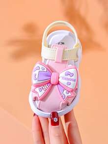 Sandalias de estilo princesa para niñas pequeñas, zapatos de playa de suela blanda con moño para niños pequeños, verano - Rosa - Ver 11