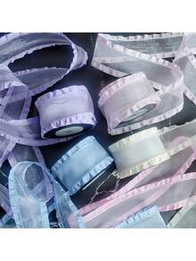 2.5cmx4.5m 荷叶边皱褶纱带服装材料边带波浪蝴蝶结丝带礼品鲜花包装胶带 - 彩色 - 查看 2