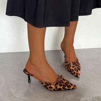 Women's Slip On Bow Decor Comfy Slouchy Mule Slippers