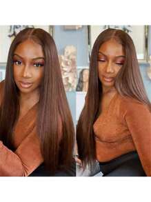 CEXXY Perruques en dentelle frontale droites marron chocolat #4 13*4 pour femmes, perruques 100% cheveux humains marron, perruques brésiliennes pré-épilées en cheveux humains naturels marron pour femmes, densité 180%