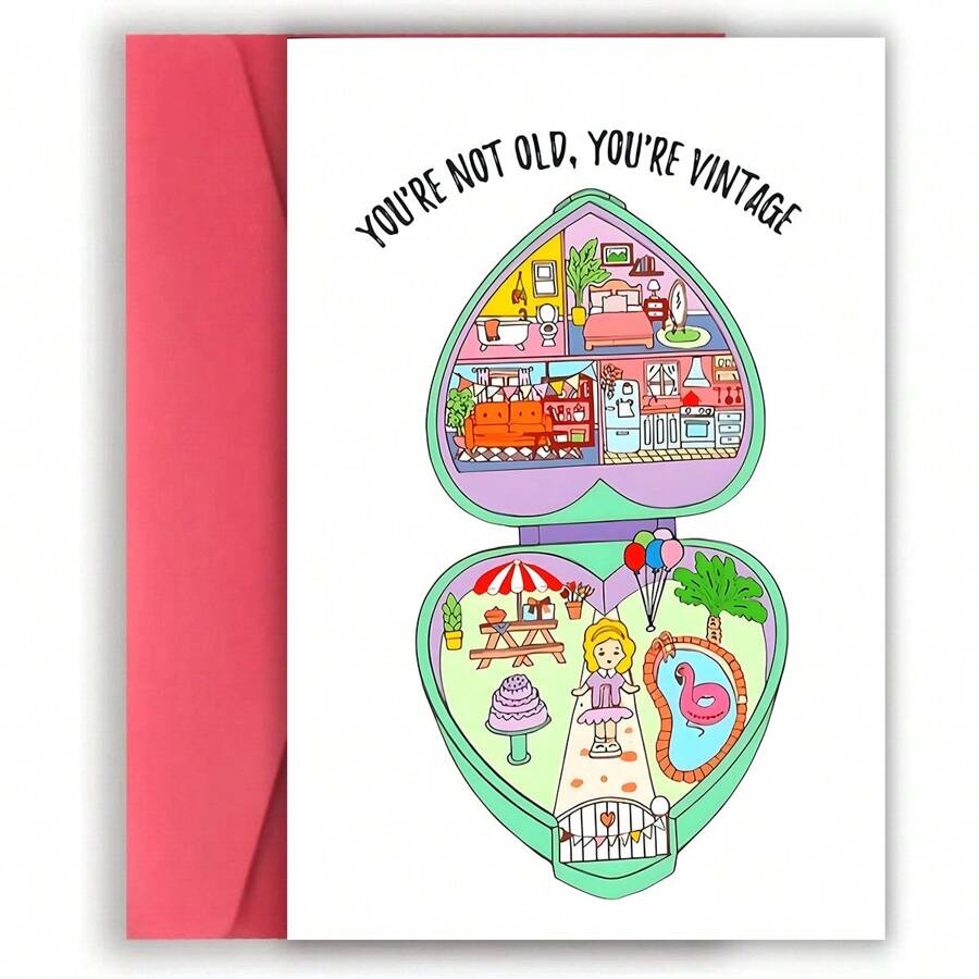1pc, Funny 90's Polly Toys Birthday Card With Envelope Personalised Design, Suitable For Many Occasions, Unique Birthday Card For Friends, Family And Colleagues! (12cm/4.7inx17cm/6.7in)