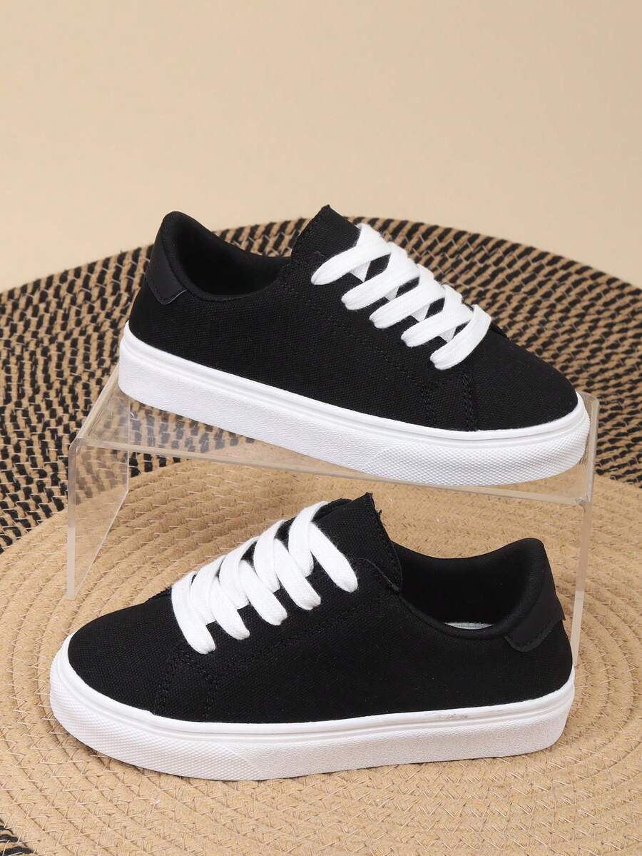 1 Pair Kids' PU Leather Lace-Up Classic Student Shoes, Thick Non-Slip Wear-Resistant Comfortable Soft Bottom Casual Sneakers For All Season