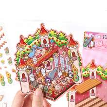 4pcs Rainbow Fortress 3D Stickers Creative Miniature Scene Layout Sticker Set