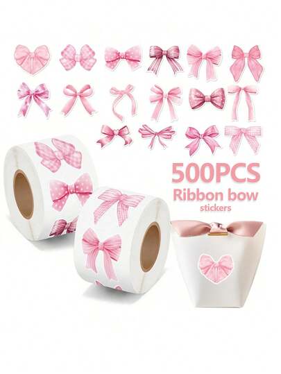 500 张/卷粉色什锦蝴蝶结贴纸，16 种可爱粉色蝴蝶结图案，礼品装饰，笔记本电脑，笔记本，瓶子，剪贴簿，信封，DIY，防水 PVC 贴纸，礼品包装装饰
