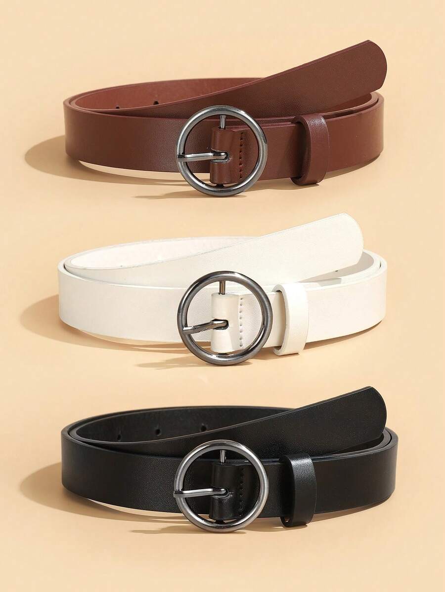 3 件装哑光黑色拉链扣装饰时尚百搭 PU 皮带，适合日常使用