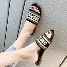 Zapatillas de casa de mujer con alfabeto bordado para exteriores,Pantuflas de Casa de Mujer - Negro - Ver 1