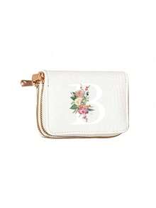 New Wallet Card Bag Clutch Bag, Fashion Wallet,Art Design Of Pink Floral Letters A-Z,Water-Repellent Pu Zipper Short Wallet Handbag,Double Zipper Multifunctional, Delicate Design, Large Capacity, Compact Size, Suitable For Driver's License, Business Cards, And Other Documents,Mini Thin Lightweight Zipper Credit Card Cash Money Portable, Multi Slots Credit Card Id Card Storage Bag, Perfect For Daily Use & Travel - White - View 15