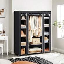 SONGMICS Kleiderschrank, 2er Set, Stoffschrank, mit Kleiderstange und Ablagen, Soffüberzug, für Schlafzimmer, Ankleidezimmer, 150 x 45 x 175 cm, schwarz - Schwarz - Übersicht 1