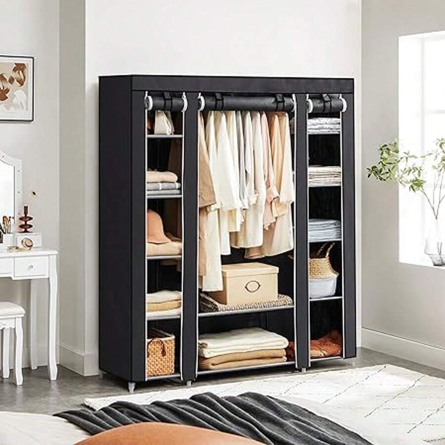 SONGMICS Kleiderschrank, 2er Set, Stoffschrank, mit Kleiderstange und Ablagen, Soffüberzug, für Schlafzimmer, Ankleidezimmer, 150 x 45 x 175 cm, schwarz - Schwarz - Übersicht 1