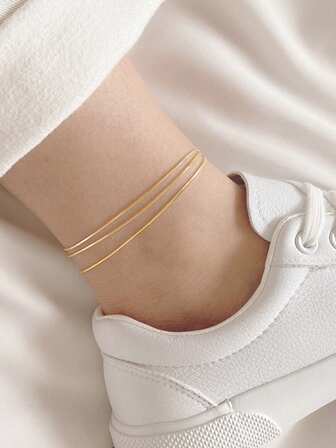 Nooxian 1 件不锈钢蛇骨多层脚链，简约设计独特时尚感优质女式脚链