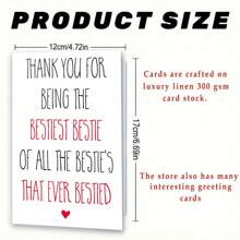 1pc, Fun Friendship Greeting Card, (With Envelope) Quality Paper, Warm Words Design Plus Heart Embellishment Design. Suitable For Any Occasion, Best Greeting Card For Friends (12cm/4.7inx17cm/6.7in)