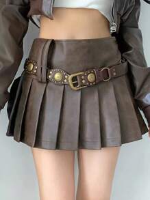 1 pieza Cinturón casual de mujer con estilo retro punk rock Y2K, con remaches, parches y hebilla de metal, para verano, escuela, otoño, Halloween