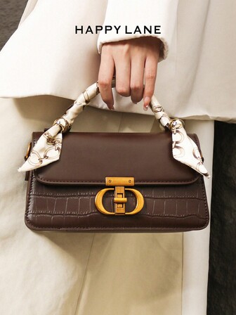 HAPPY LANE Minimalistisk premiumläderhandväska, fyrkantig axelväska med klaff, moderiktig läderväska, lämplig för kvinnors dagliga pendling, shopping, resor, fest, ute på kvällen, festivaler, födelsedagspresenter, alla hjärtans dag-presenter