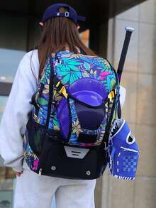 [Outdoor Sports] Large Capacity Waterproof Baseball Backpack With Softball Bat Holder, Shoe Compartment & Helmet Pocket Sports Bag Summer Travel Accessories Vacation - Multicolor - View 3