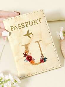 1pc A-Z 26 Letters Fashionable Letter Print Stylish Burgundy Passport Cover, Premium PU Leather Passport Wallet With Multi-Card Pockets For Credit Cards, Boarding Passes, And IDs, Compact And Portable Travel Essentials Organizer For Women, Men Graduation - Pink - View 110