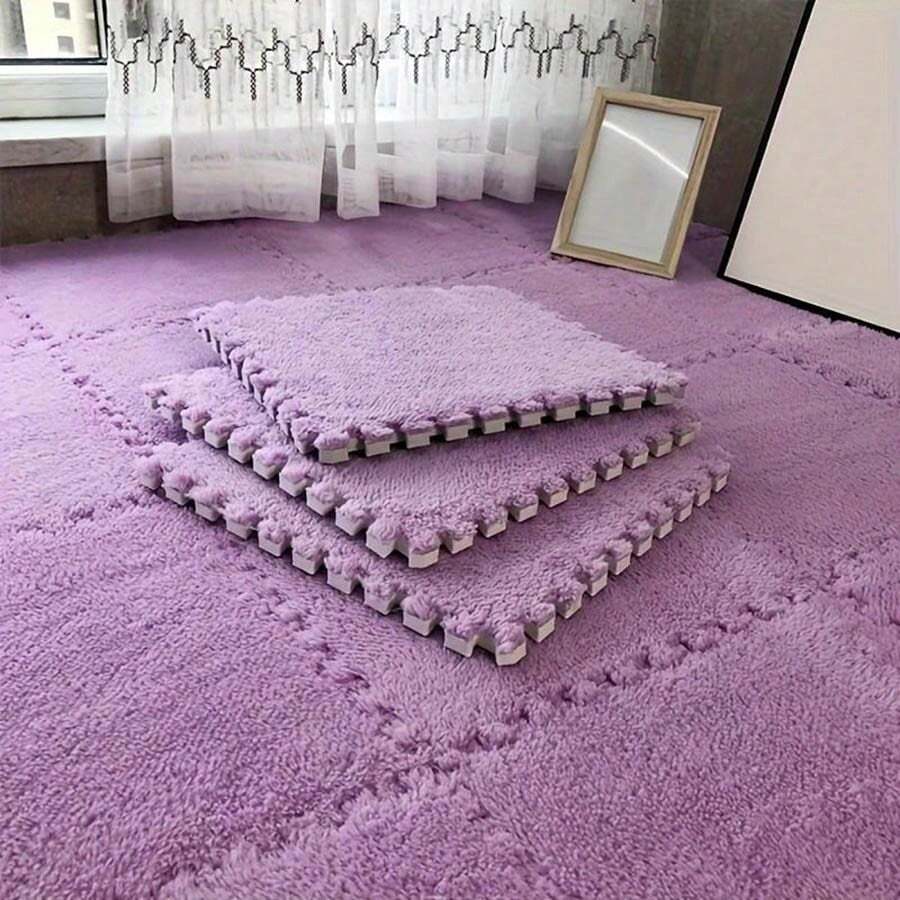 24pcs Anti-Slip Interlocking Thick Carpet Tile, Soft Plush Solid Color Interlocking Floor Mat, Dirt-Resistant Household