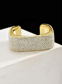 1pc Women's Fashionable Geometric Square Bangle, Luxury High-End Fully Rhinestoned Metal Bracelet, Suitable For Formal Parties