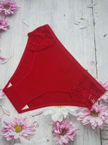 Set de 4 bragas tipo bikini de algodón con encaje y punto de canalé, transpirable