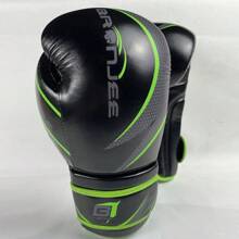 1 Pair Black & Green PU Leather Breathable Classic Boxing Gloves By BRONJEE Brand
