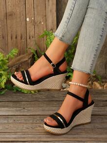 Giày sandal đế xuồng nhẹ màu trơn cho nữ, thiết kế xỏ ngón, giày sang trọng và thời trang, giày nữ thường ngày thoải mái, thiết kế mới mùa hè 2025, thích hợp cho du lịch, dã ngoại và những dịp trang trọng - màu đen - Xem 5
