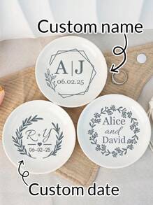 1/2/5Pcs Personalized Name Ceramic Ring Plates, Custom Jewelry Boxes, Customized Engagement Gifts, Customizable First Marriage Ring Plates, Bride And Groom Gifts, Bride Proposal Gifts, Bride Showers, Anniversary Gifts, Personalized Ring Plates