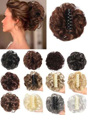 Messy Claw Clip Chignon Synthetic Curly Hair Buns Heat Resistant Wavy Hair Buns With Puffy Natural Hair Clips On Hair Extensions Black Brown Blonde Hair Bun For Women Fashion Curly Hair Suitable For Daily Wear Hair Wigs