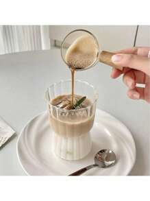 1PC Striped Minimalist Glass Cup, Transparent Iced Americano Coffee Cup, High-Quality Creative Breakfast Milk Cup - Milk Tea Cup, Cocktail Cup, Juice Beverage Cup, Fruit Tea And Flower Tea Cup, Ice Cream Cup, Soda Water Cup, Coffee Cup, School Supplies, Kitchen Tools, Suitable For Office, Restaurant Use