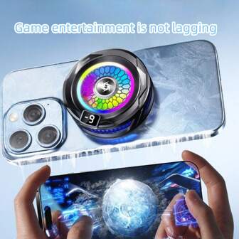 1pc Digital Black Semiconductor Cooling Semi-Freezing Magnetic Attach 15W Fast Charging Phone/Tablet Cooler Fan, Semiconductor Cooling Backclip, RGB Lighting Game Live Streaming Cooling Device For Mute Game E -Sports Gaming Accessories, Phone Cooler