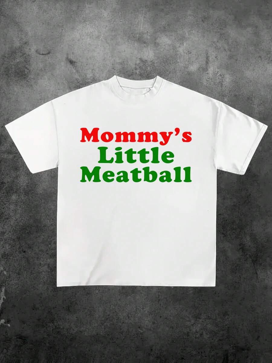 Mommy's Little Meatball ,Casual Print,Comfortable And Versatile,Letter Pattern Pure Cotton 220g Printed T-Shirt - White - View 1
