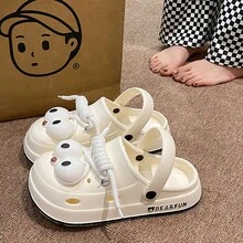 1 Pair Cartoon Eyes Patterned Fashionable Party Casual Cute Hollow Breathable Slip On Shoes For Women, Suitable For Summer, Party, Office And Home - White - View 8