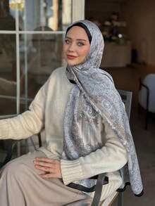 1件女士波西米亚风佩斯利印花蓝色围巾披肩，休闲优雅女士围巾配饰，防风披肩，适合日常佩戴，情人节面纱装扮，阿巴雅长袍配饰，柔软头巾，连衣裙配饰 - 咖啡棕色 - 查看 4