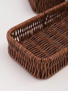 3pcs/1pc Rattan Flatware Caddy Storage Basket - Brown - View 4