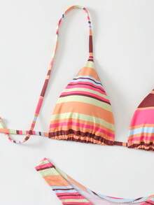 女士沙滩装夏季度假装，几何条纹印花比基尼泳装沙滩装多用途时尚泳衣 - 彩色 - 查看 6