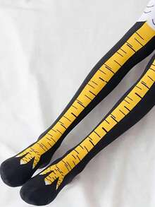 1 Đôi tất cao đến đầu gối họa tiết chân gà dễ thương, thoáng khí và thoải mái, phù hợp cho cả nam và nữ, phù hợp cho mọi mùa mặc ngoài trời, mùa thu - Nhiều màu - Xem 3