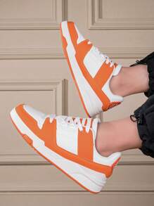 Sapatos Esportivos Casuais Confortáveis de Solado Plano à Prova d'Água com Efeito de Couro, Adequados para Uso Externo, Todas as Estações