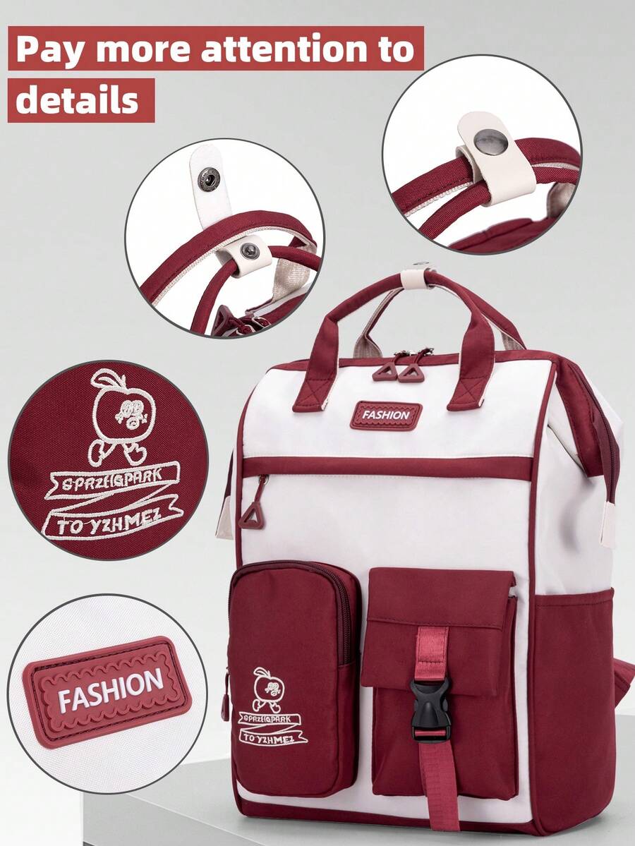 Large Capacity Multi Pocket Embroidered Backpack, Unisex Casual School Bag