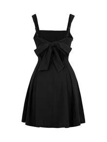 Women's Summer Square Neck High-End Elegant Bowknot Sexy Backless Vacation Solid Color Dress,Tea Dress,Guest Dress - 黑色 - 查看 4