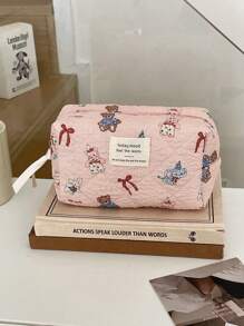 Bolsa de cosméticos de tela suave con estampado de muñeca, estuche con cremallera para maquillaje dulce y lindo para almacenamiento, adecuado para el hogar, viajes y salidas
