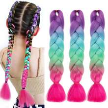 Extensiones de cabello trenzado 24 pulgadas, extensiones de cabello a crochet de alta temperatura con efecto ombre arcoíris, 1/3 piezas - Multicolor - Ver 14