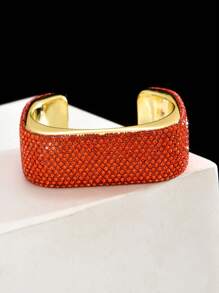 1pc Women's Fashionable Geometric Square Bangle, Luxury High-End Fully Rhinestoned Metal Bracelet, Suitable For Formal Parties