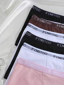6 Stücke Damen Unterhosen mit Buchstaben-Bund-Design, unifarbene bequeme Baumwoll-Sporthöschen