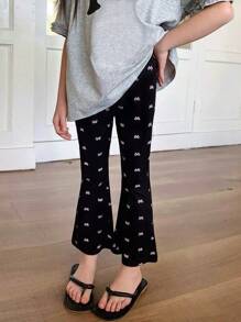 Süße, modische und elegante Mädchen-Schleifenprint Schlaghose, geeignet für Frühling, Sommer, Herbst und Winter, auch als sinnvolles Geschenk für Kinder geeignet