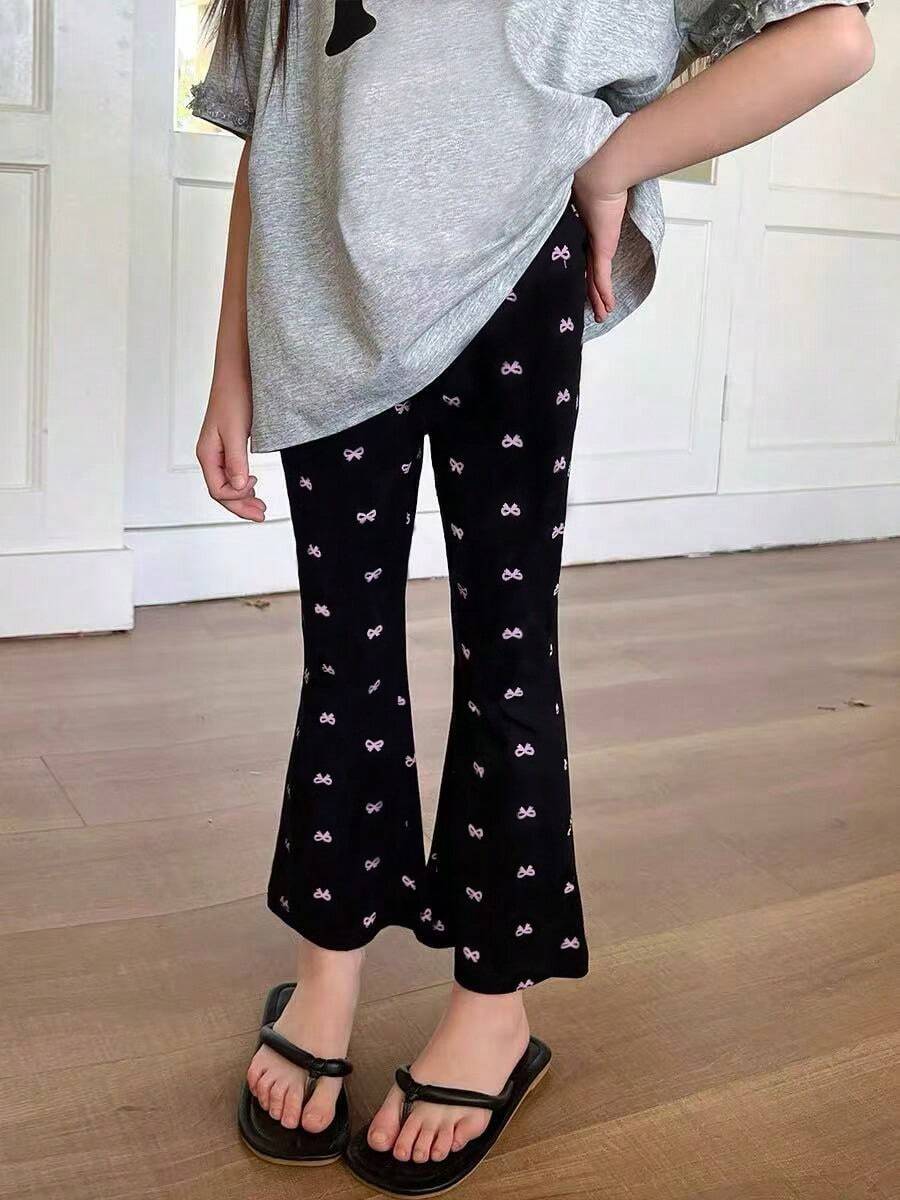 Pantalon évasé imprimé nœud élégant, mode et doux, adapté pour le printemps, l'été, l'automne et l'hiver, et aussi adapté comme cadeau réfléchi pour les enfants - Noir - Voir 1